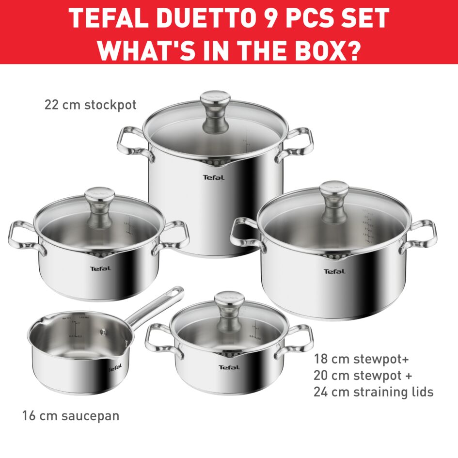 Duetto 5-delige kookset (steelpan 16 cm, kookpan 18/20/24 cm, pastapan 22 cm) - inductie