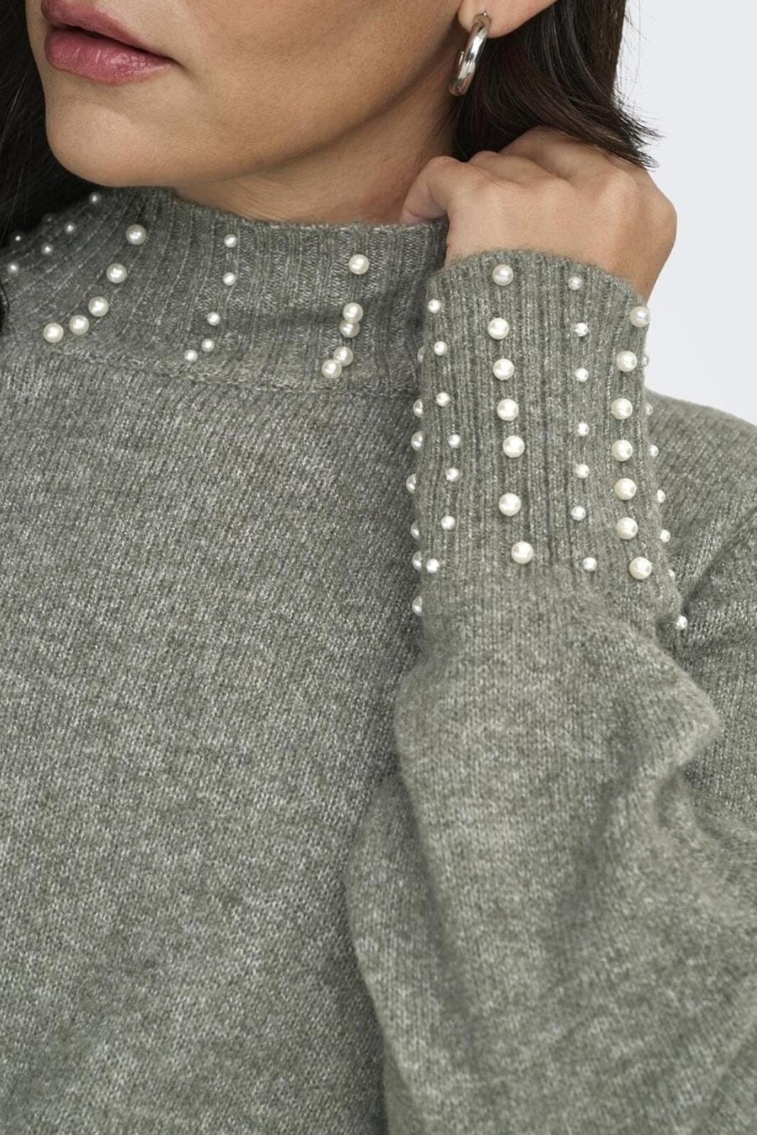 JDY Jdyrue Life L/S Hn Pearl Detail Pull Knt 4622633 castor gray white pearls