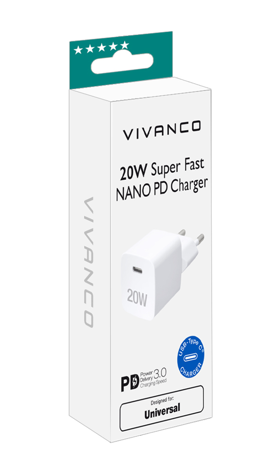 Vivanco - 20W Super Hurtig USB-C NANO PD oplader