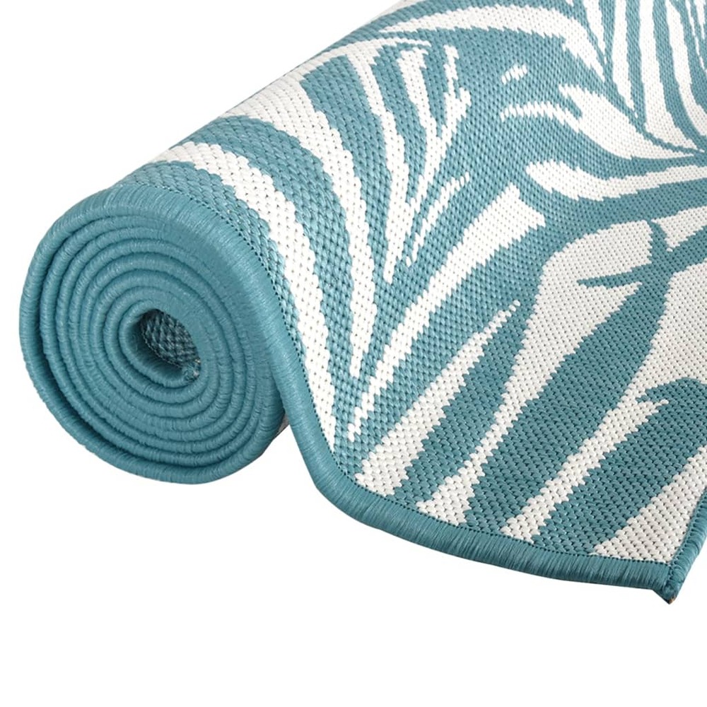 Tapis d'extérieur aqua et blanc 80x250 cm design réversible