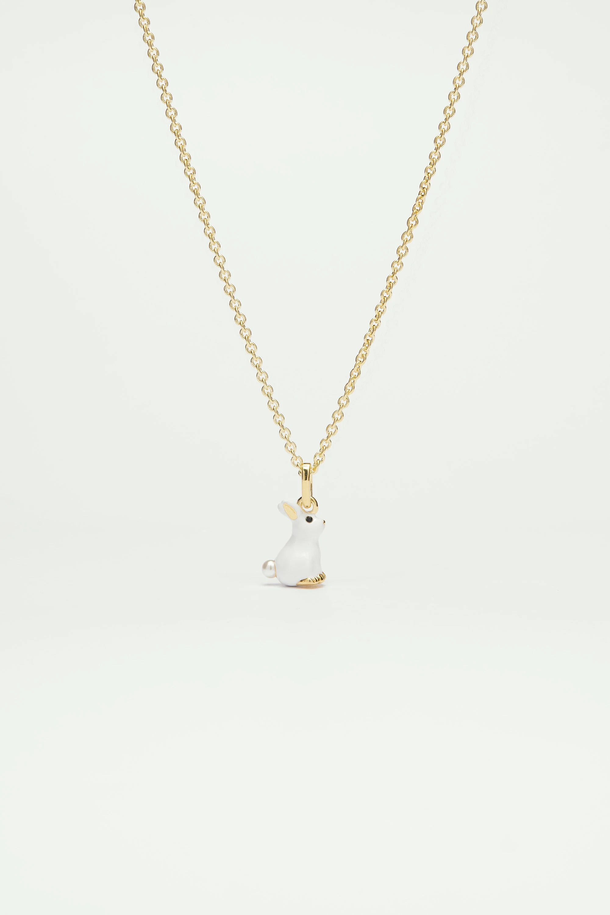 Collier pendentif lapin et perle | Blanc