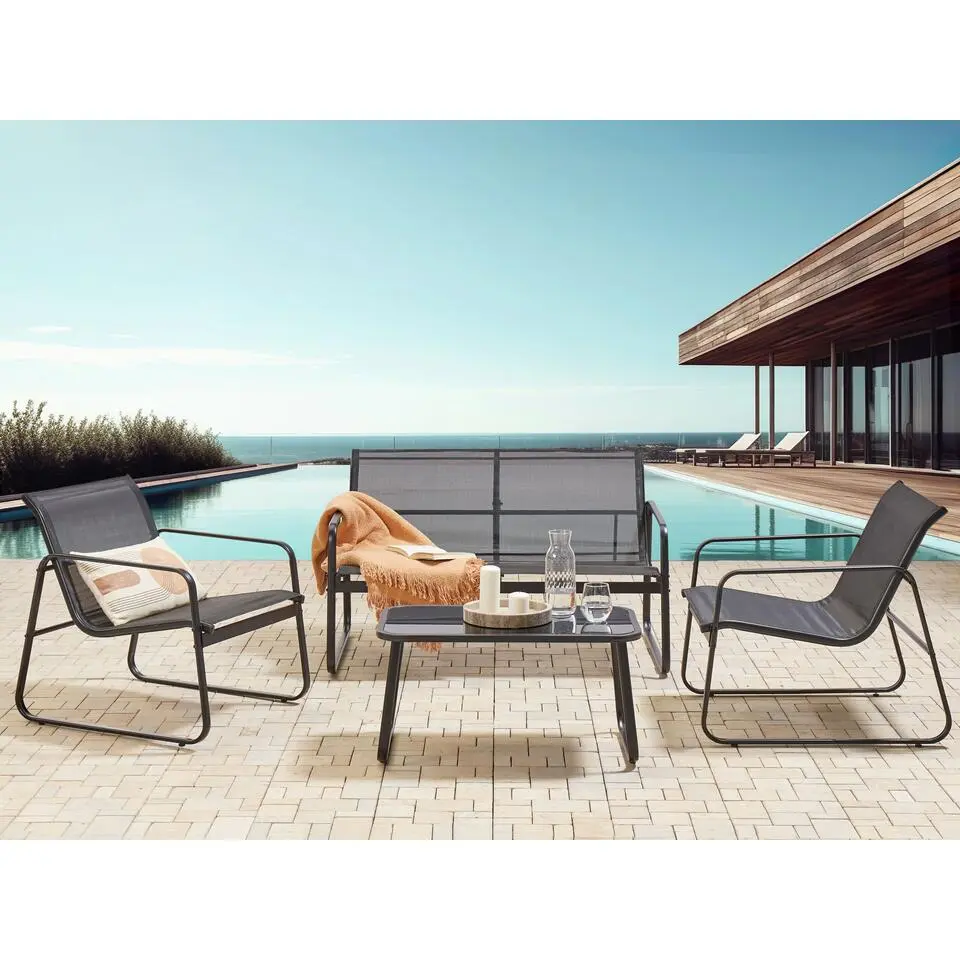 BARREA - Loungeset 4-zits - Zwart - Metaal
