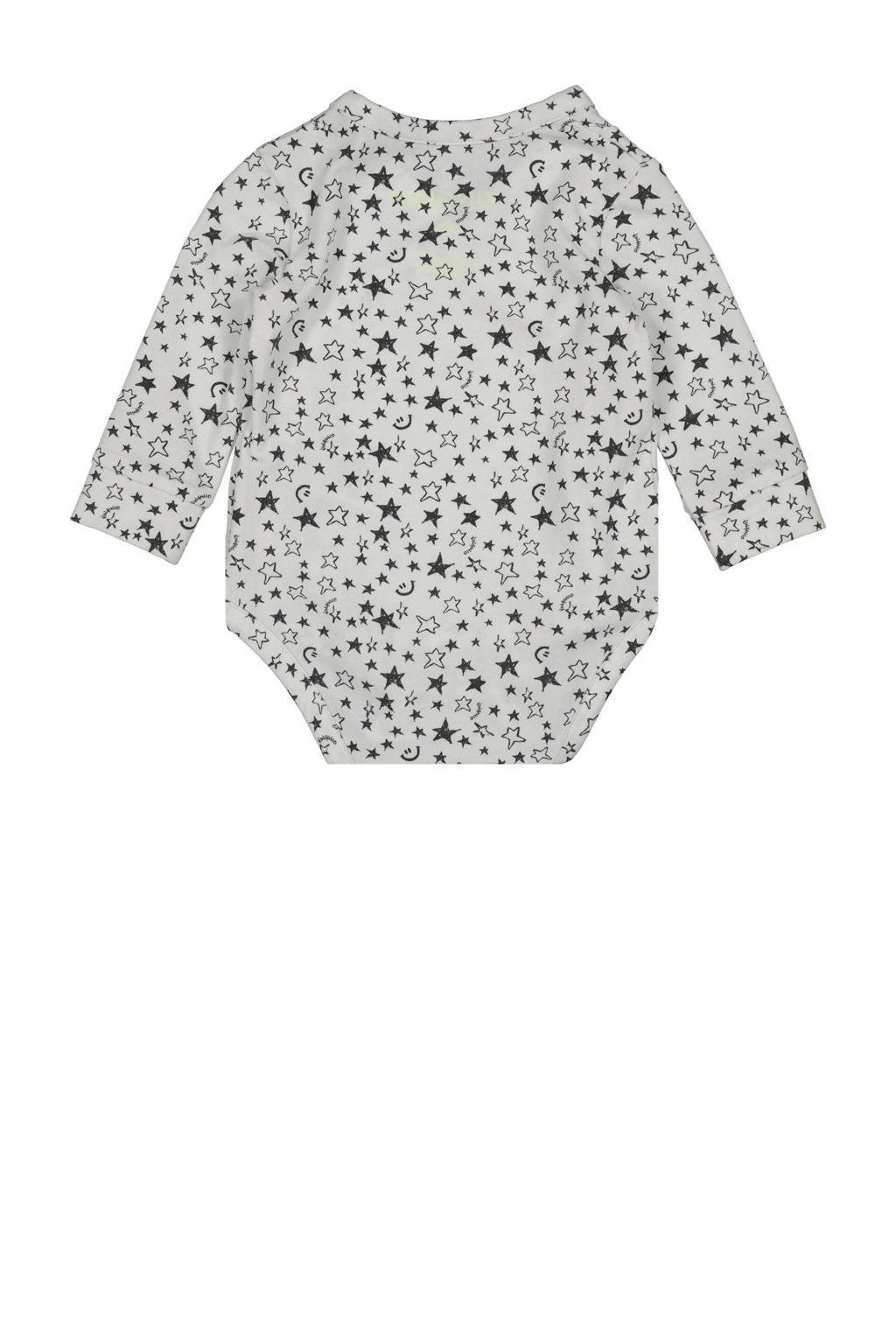 Vingino new born overslag romper Peri met all over print grijs/offwhite