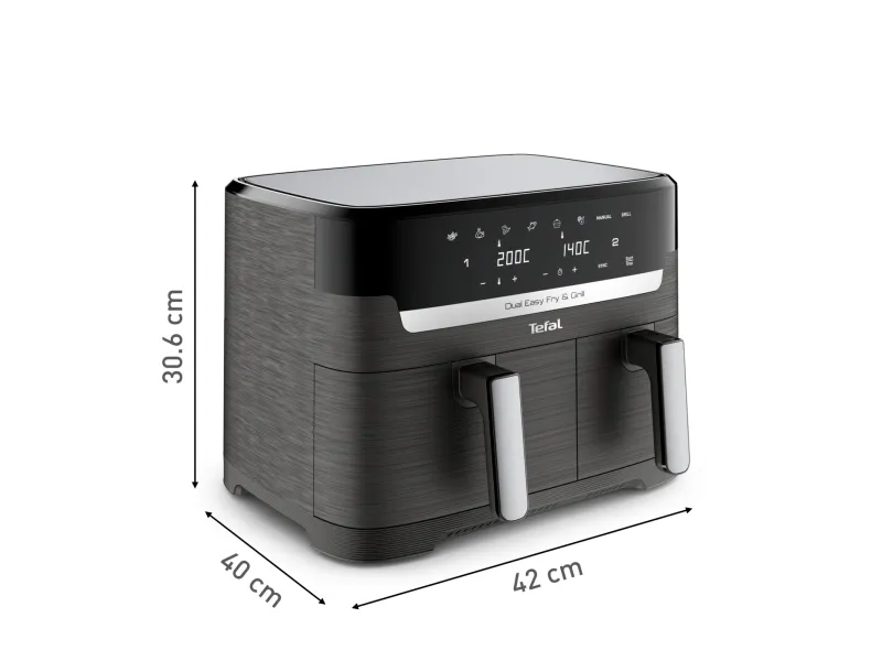 Tefal Dual Easy Fry & Grill EY905B Dobbelt 8,3 l Standalone 2700 W Varmluftfryser Grå (EY905B)