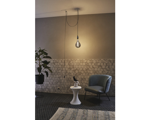 Hanglamp grijs/nikkel L 5 m plug-in vintage hanglamp met kabelschakelaar