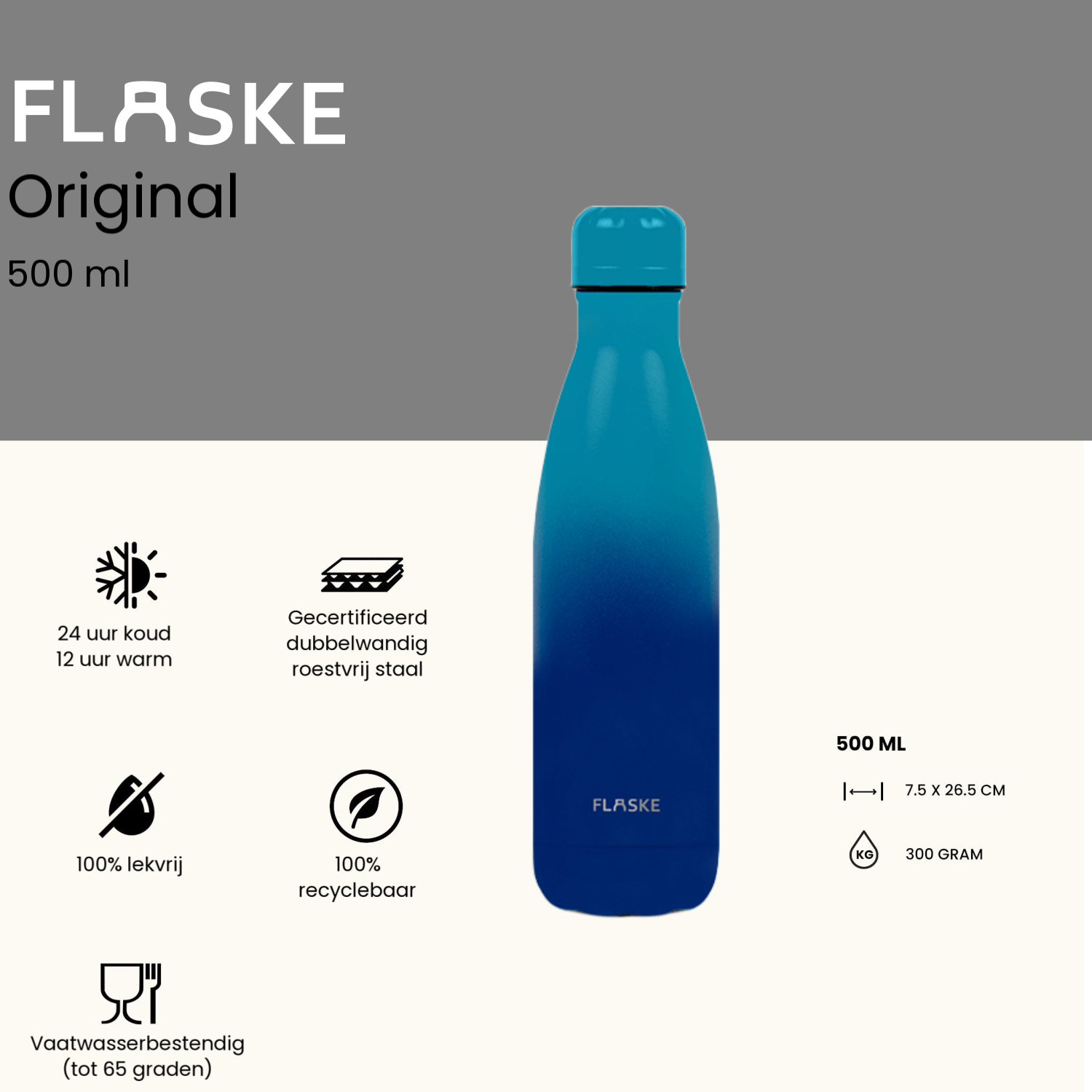 Flaske 500 ml  rvs drinkfles - gradient skye