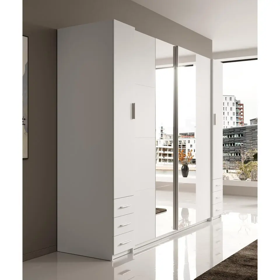 Meubella - Kledingkast Stoke 2 - Wit - 270 cm - Met spiegel