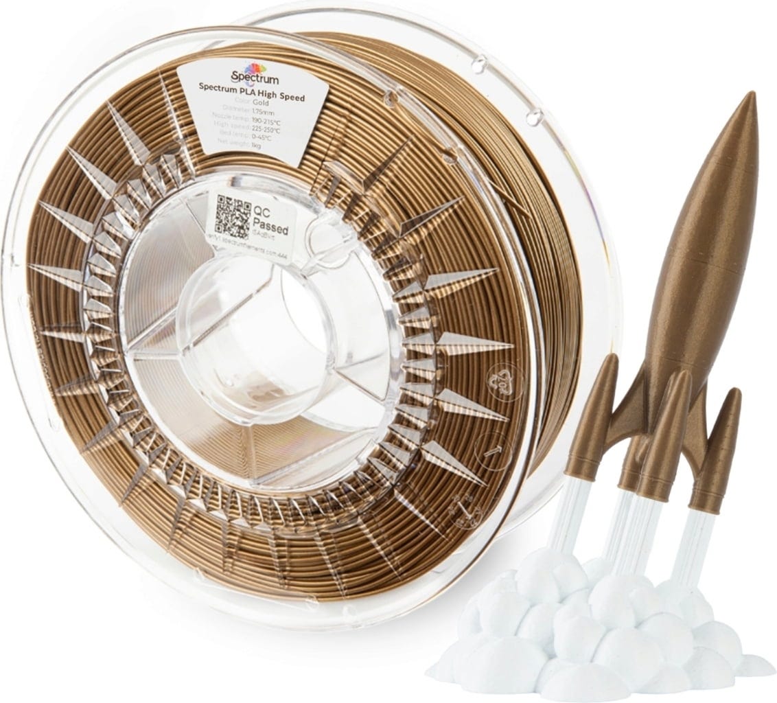 Spectrum  Premium PLA High Speed Gold, 1,75 mm / 1000 g    PLA Material speziell für den Hochgeschwindigkeitsdruck