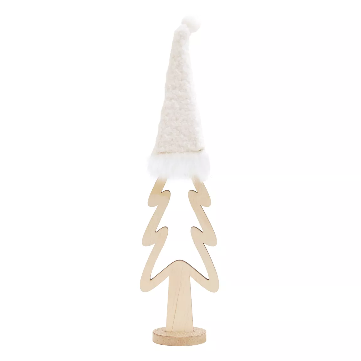Sapin de Noël en bois à poser (H33 cm) Bonnet Blanc