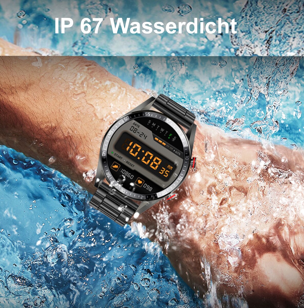 TPFNet Smart Watch / Fitness Tracker IP67 - Silikon Armband - Android & IOS - Schwarz