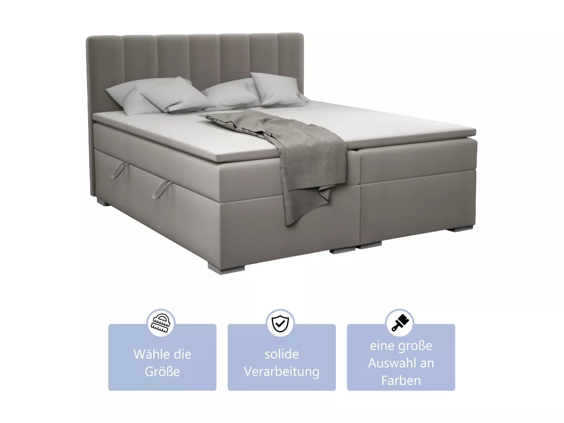 LIT BOXSPRING avec surmatelas Monaco 140x200 cm, gris (Soft 29)