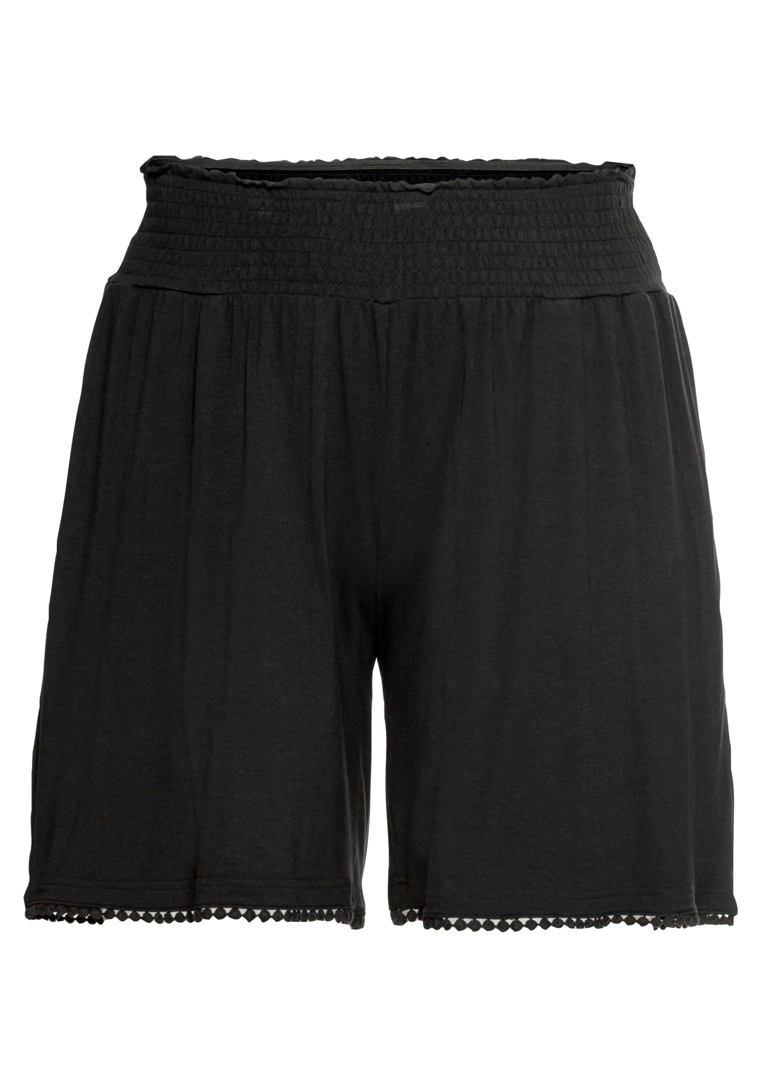 Jerseyshorts mit Smokbund und Häkelspitze