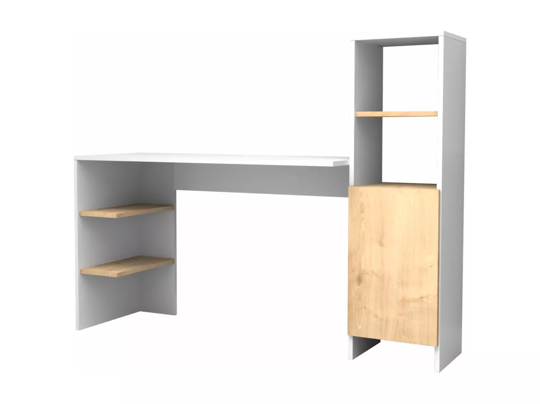 Bureau avec rangements - Coloris : Blanc et naturel - NAROCI