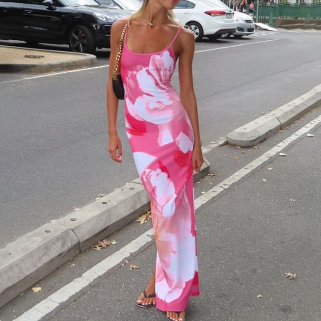 Femme Cradle - Spaghettibandjes Maxi-jurk met bloemenprint
