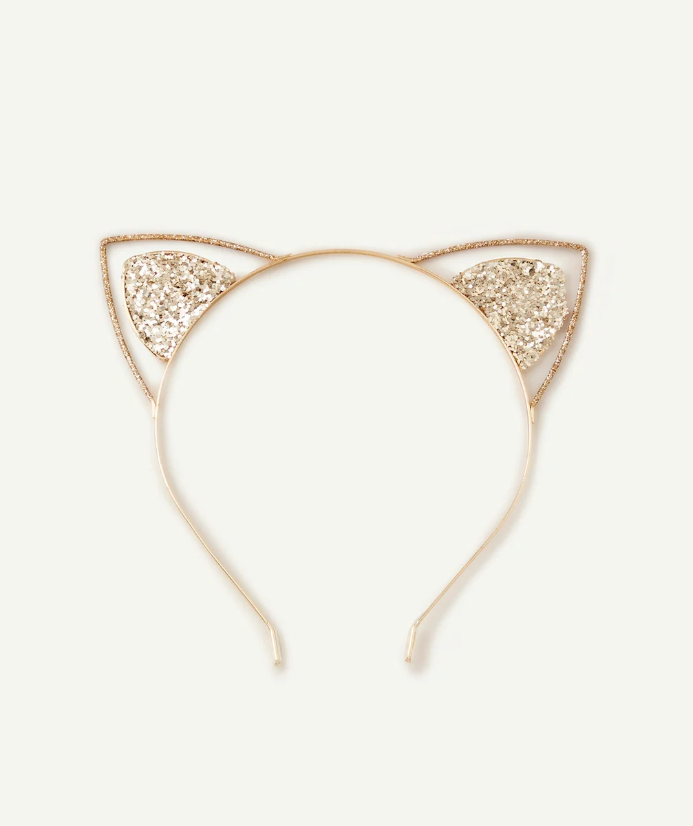 SERRE-TÊTE FILLE AVEC OREILLES PAILLETÉES DE CHAT COULEUR DORÉES