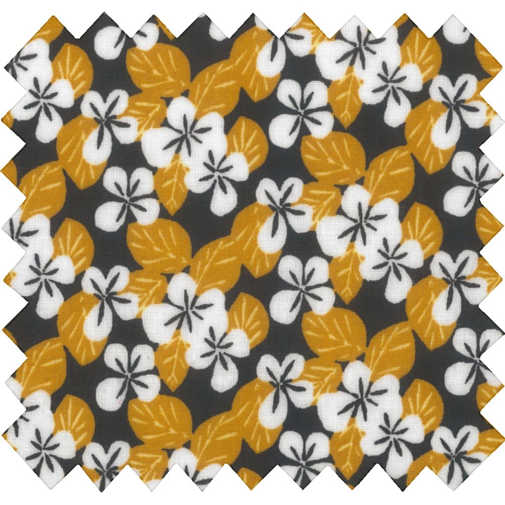 Tissu Enduit Au Mètre Fleurs Moutarde Ex1055