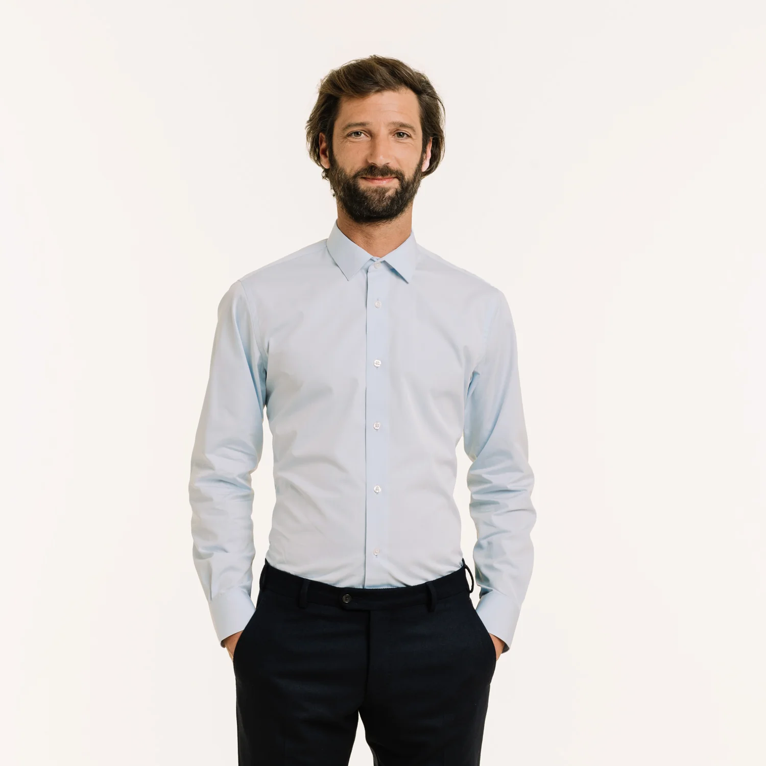 Fitted shirt in sky blue double-twisted poplin