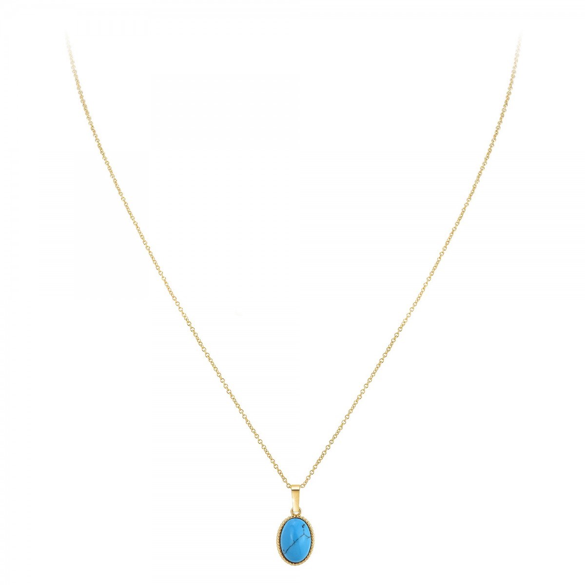 Collier SC Bohème orné d'une pierre turquoise en Métal rhodié Finement doré