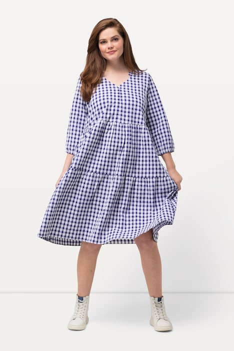Tunika-Midikleid, Bubble-Qualität, V-Ausschnitt, 3/4-Arm