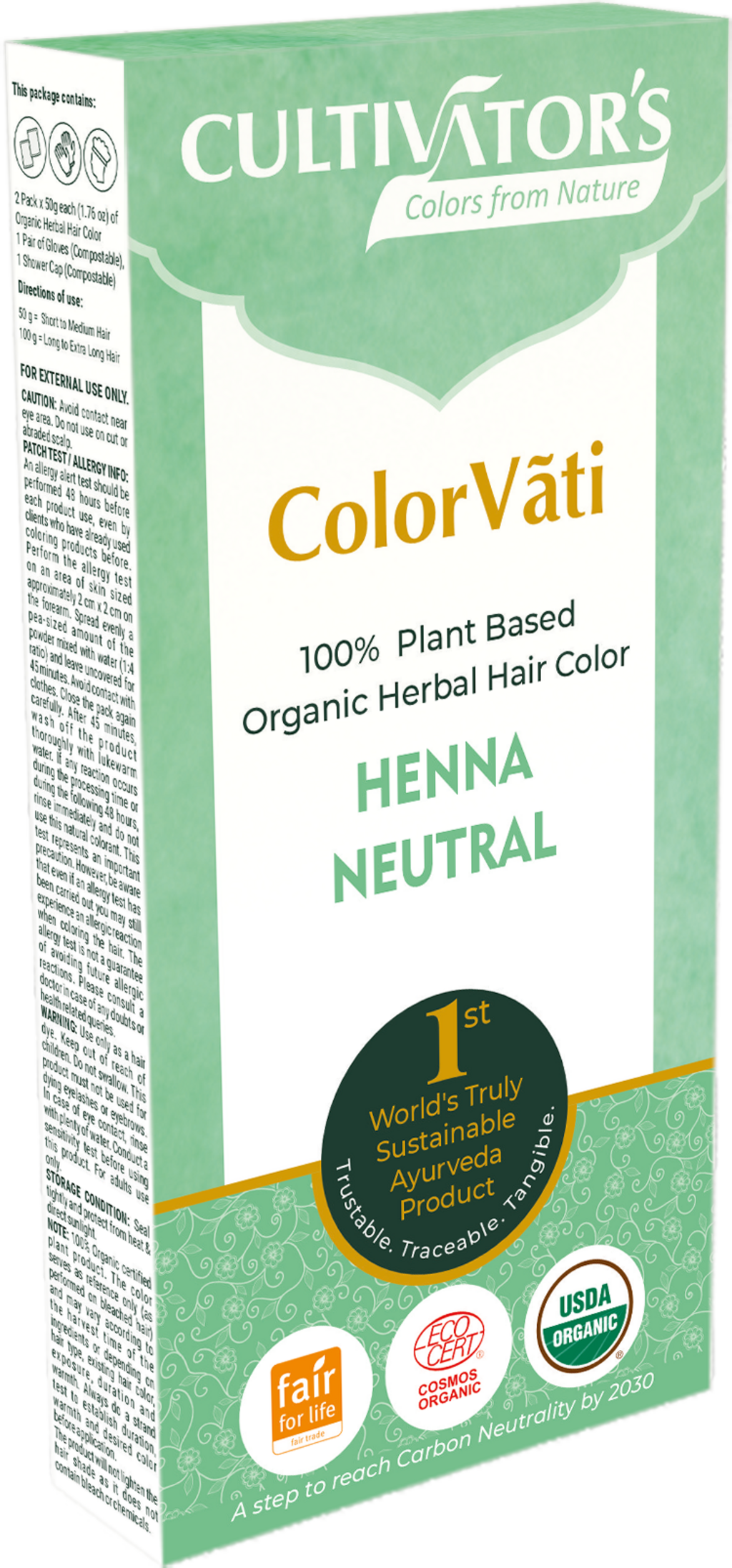 CULTIVATOR'S  ColorVãti Organic Herbal Hair Color - Henna Neutral, 100 g