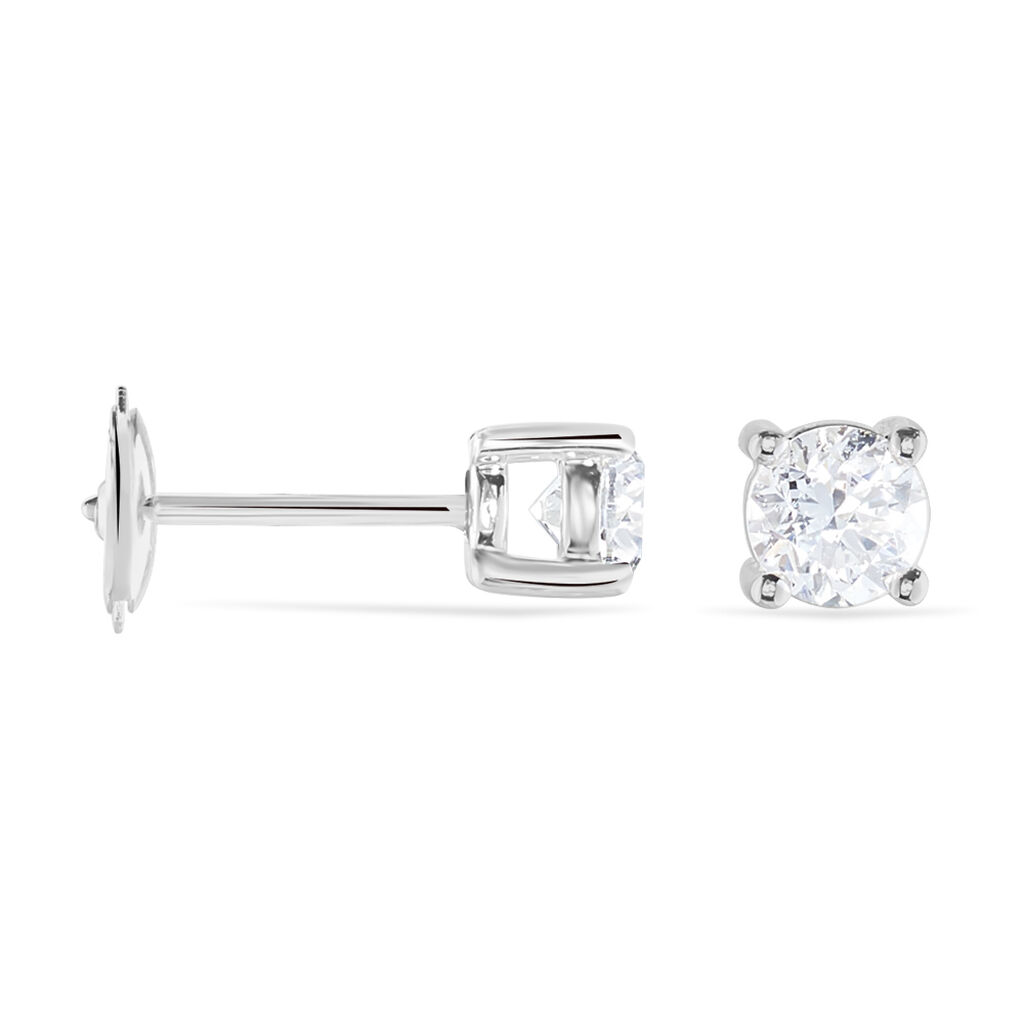 Boucles D'oreilles Puces 4 Griffes Or Blanc Diamant Synthetique