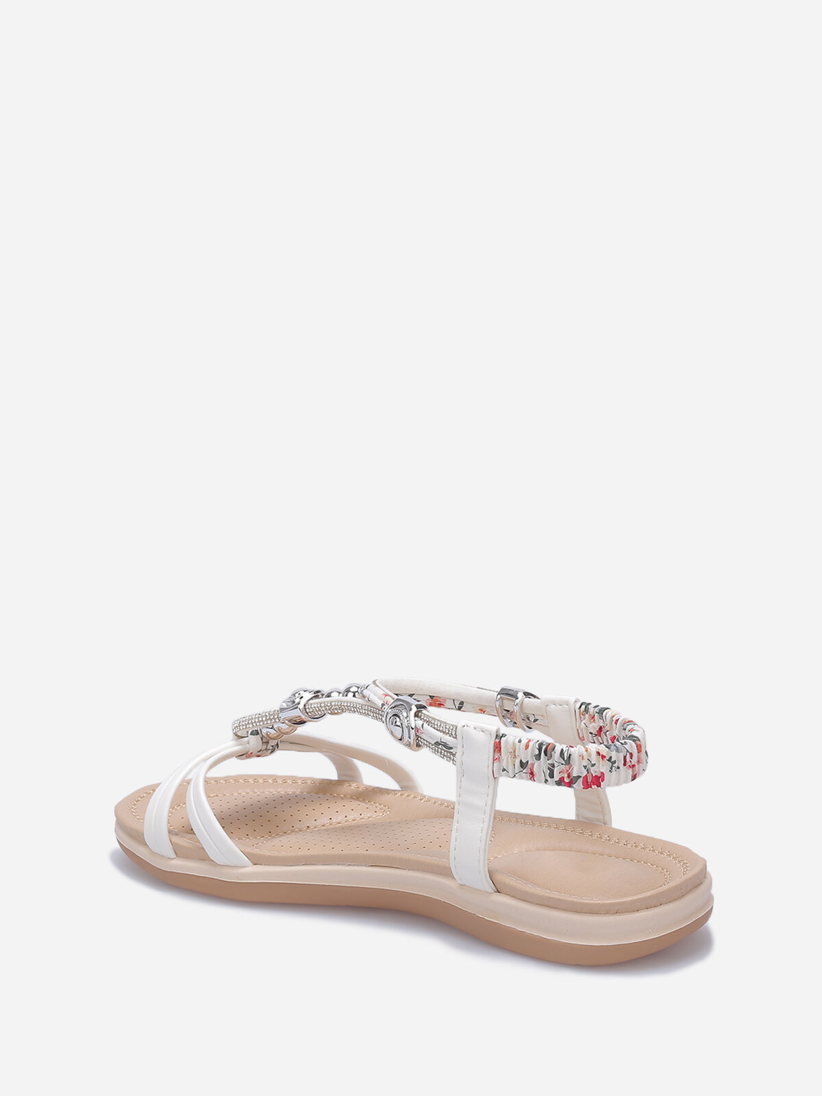 Nu-pieds à brides fleuries en strass et perles- Blanc