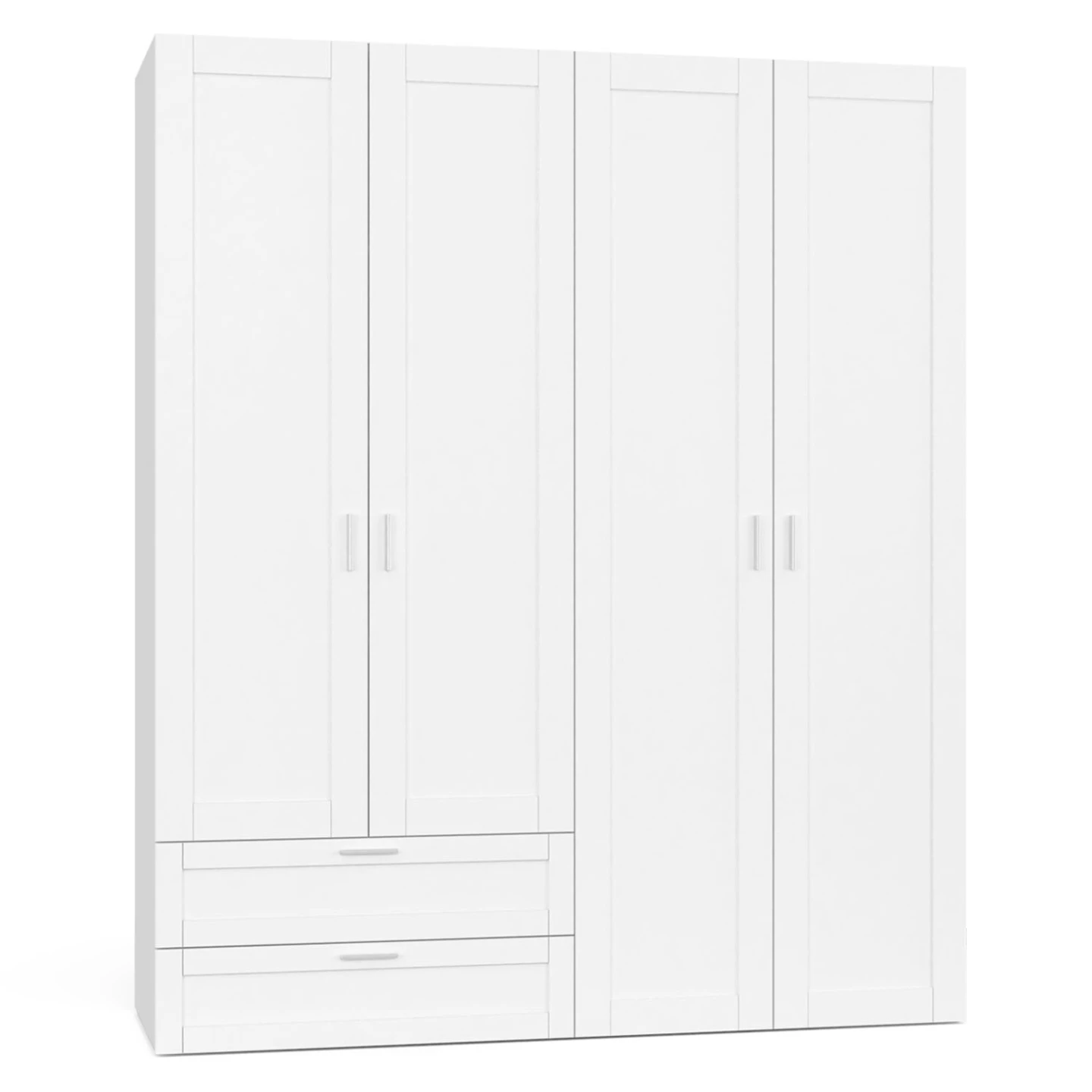 Armoire 4 portes VITO blanc penderie 160 cm avec 2 tiroirs et étagères