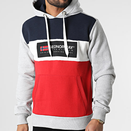 Sweat Capuche Golem Gris Chiné Rouge