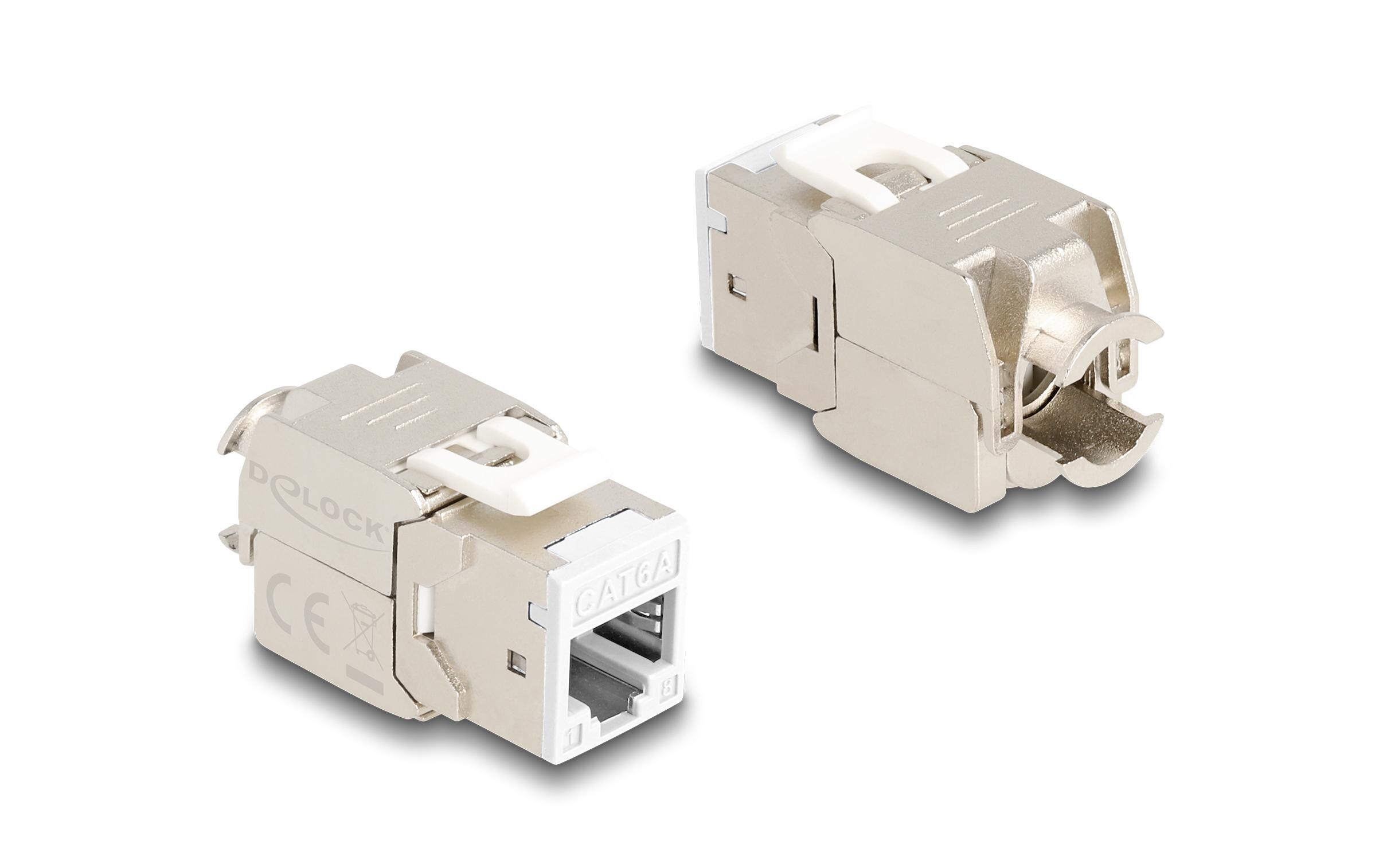 Keystone-Modul RJ45 zu LSA Cat.6A Weiss, 10 StückDelock Keystone Modul RJ45 Buchse zu LSA Cat.6A werkzeugfrei weiss Set 10 Stück