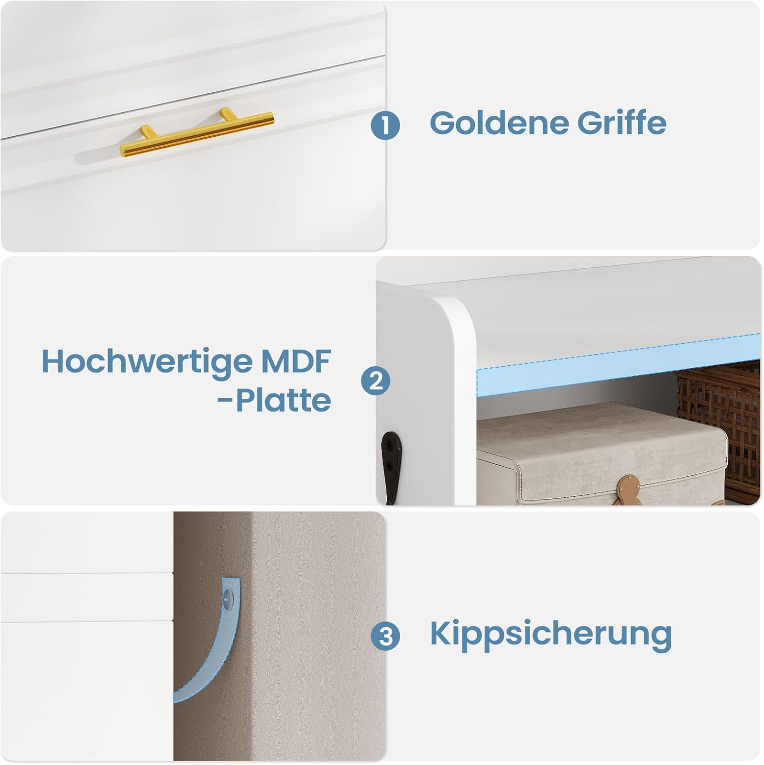 Schuhschrank mit Integrierter Geruchsentferner, Weiss Schuhkipper mit 2 Klappen, Schuhkommode Schuhregal mit Trennwände verstellbar und abnehmbar, für 12-16 Paar Schuhe Schuhschrank Holz Weiß