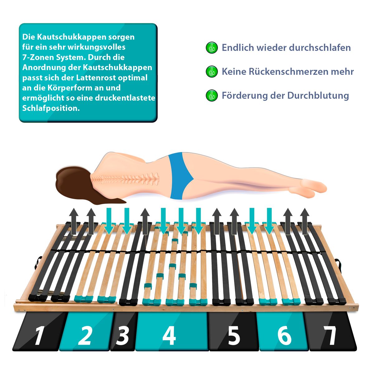 Coemo 7-Zonen Lattenrost DRÖMSON 28 Federleisten verstellbar 80 x 200 cm