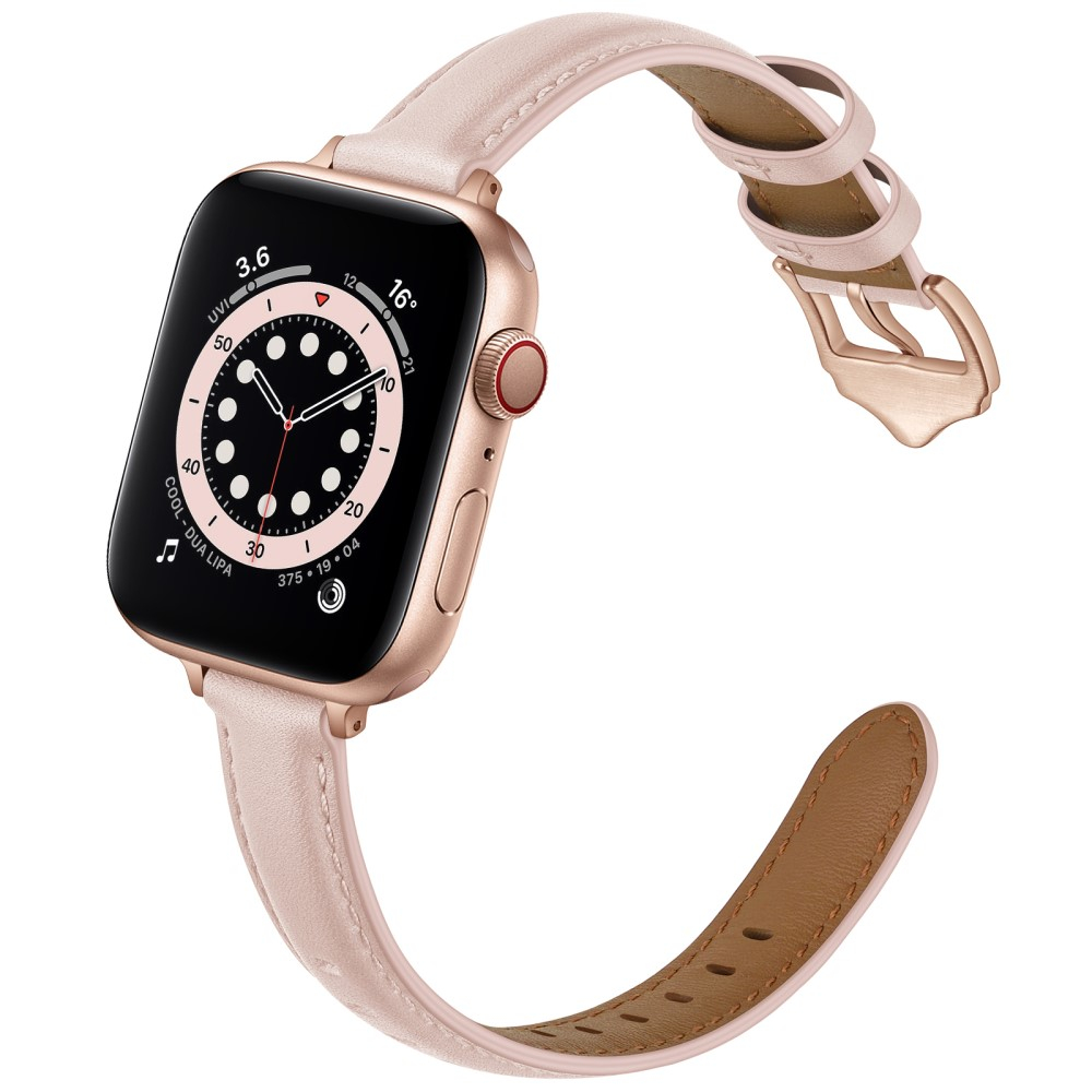 Apple Watch (49/46/45/44 mm) Echtleder Ersatz Armband mit Dornschliesse (Gelenkumfang 160-226 mm) - Rosa / Roségold