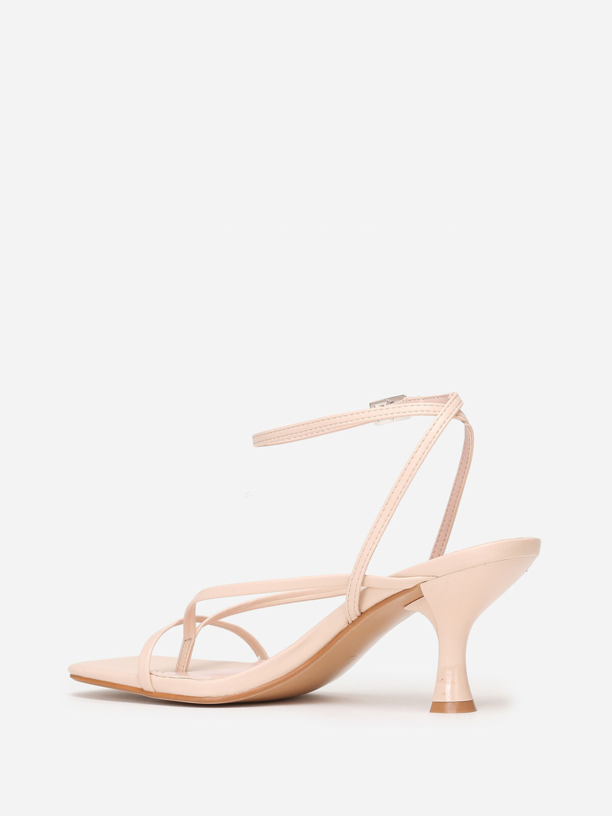 Sandales à talon bobine et bout carré- Beige