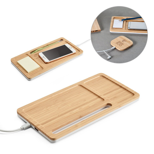 hi!dea 97911 - Organiseur de bureau avec chargeur sans fil 15W en bambou et ABS