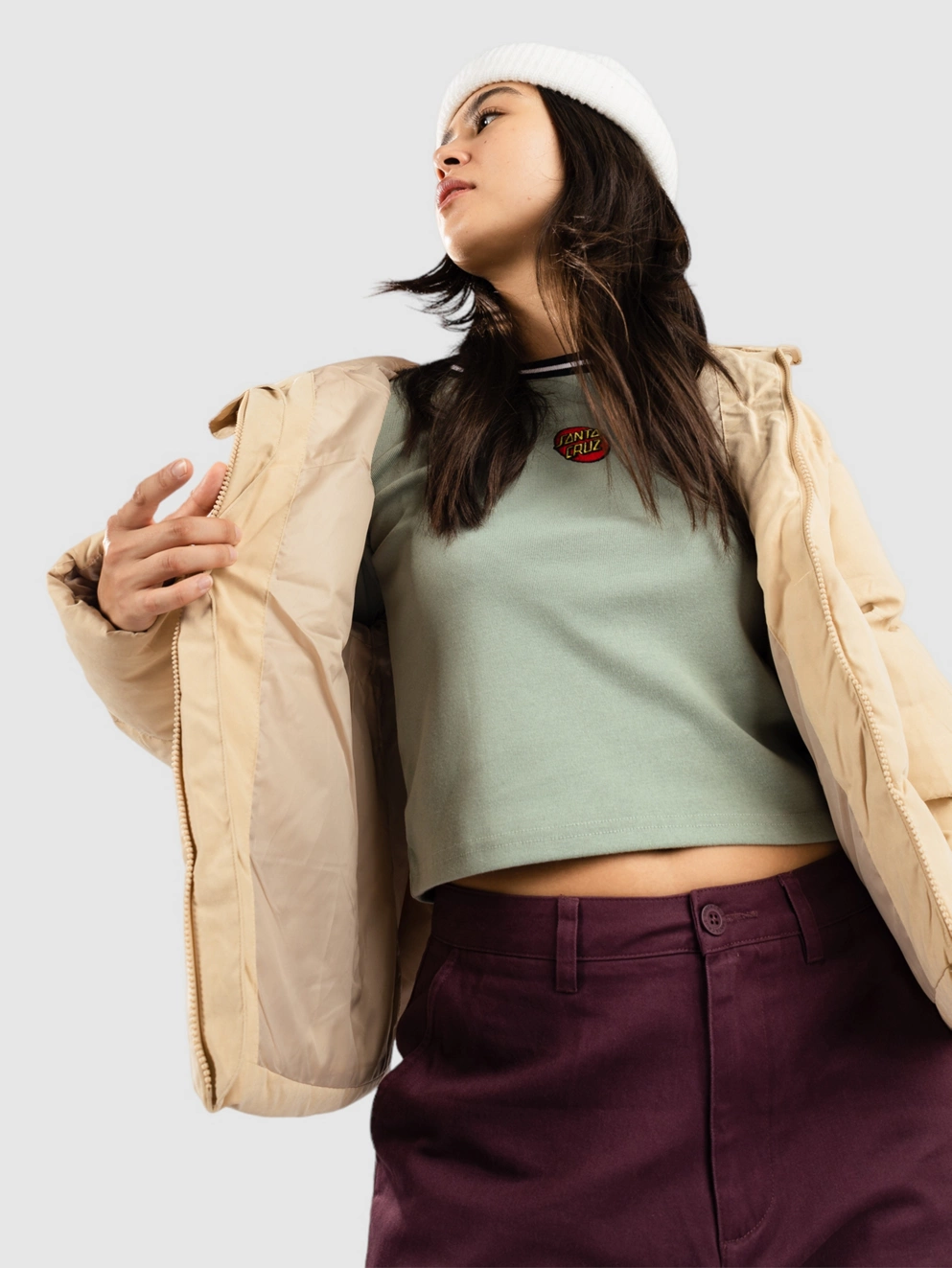 Santa Cruz Strip Logo Quilted Jacket beige