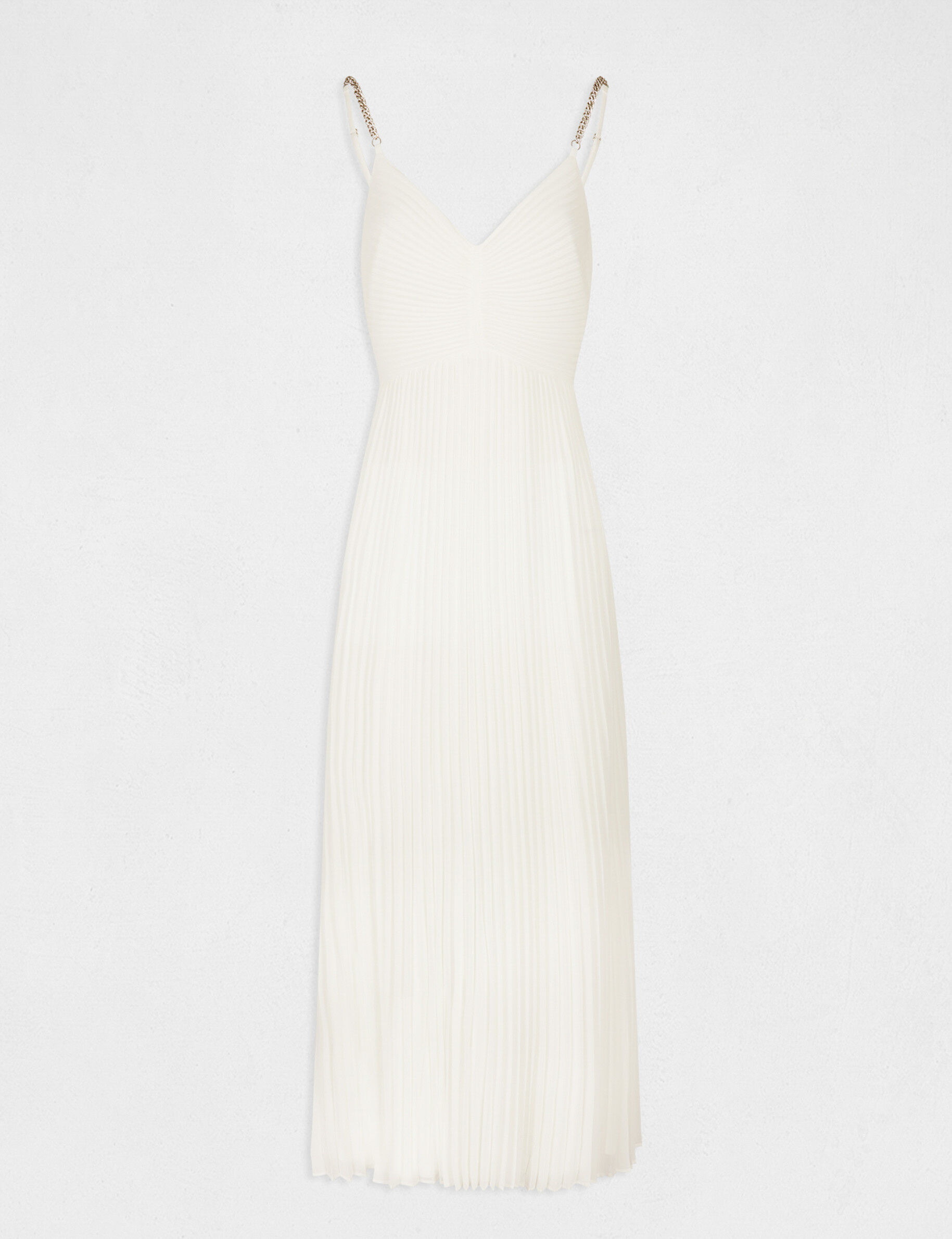 Robe longue évasée plissée à dos nu ecru femme - ecru