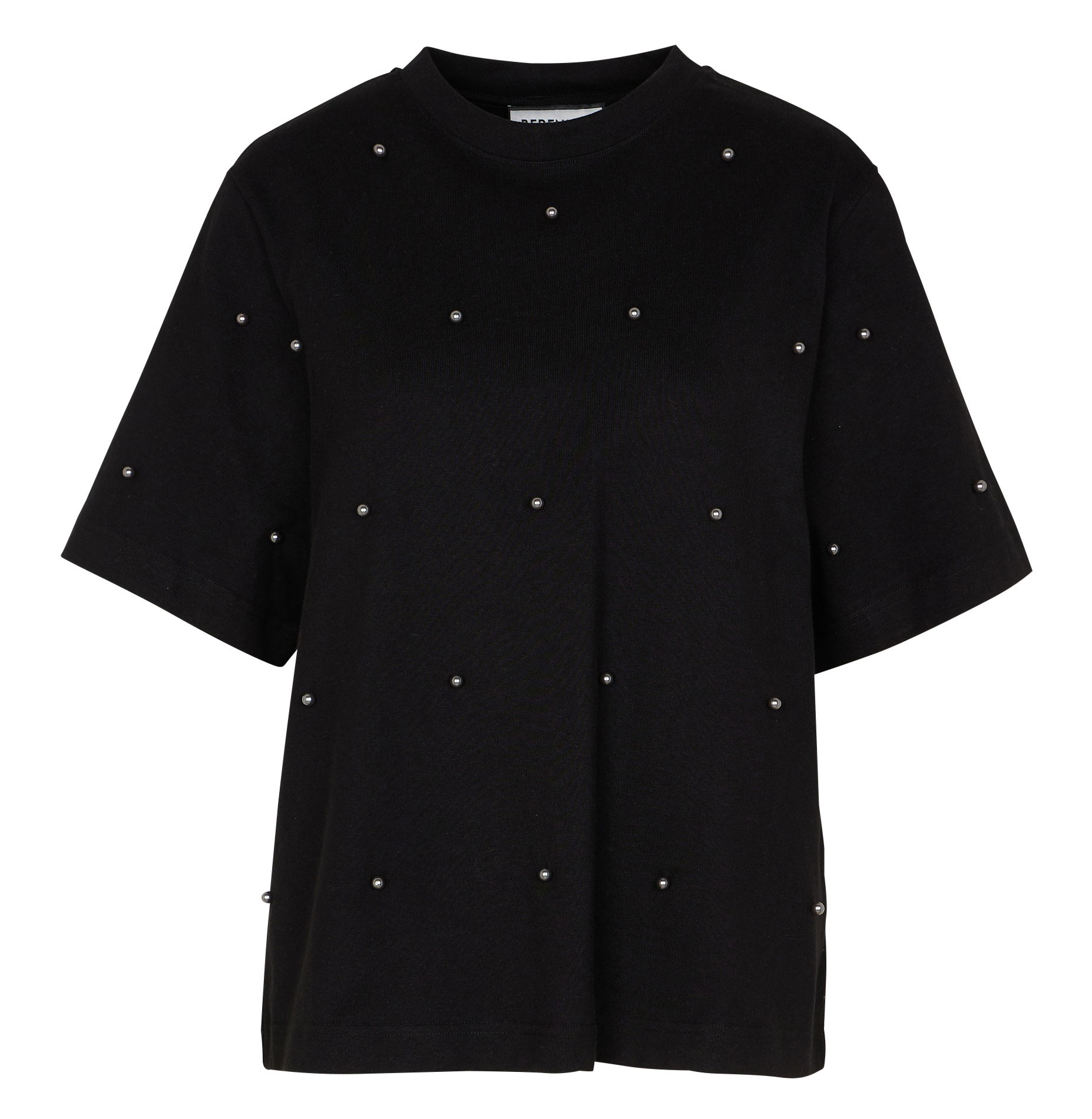 ENZO - Tee-shirt droit à perles en coton | Noir