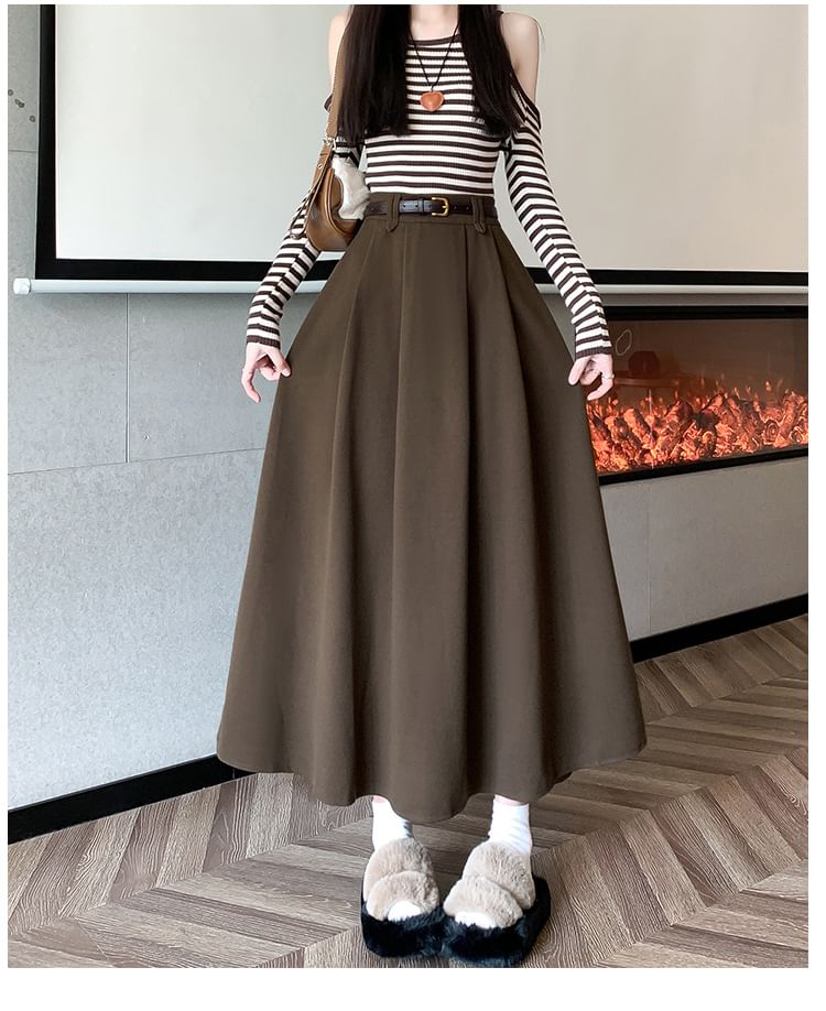 MAVIS - Hoge taille effen maxi A-lijn rok