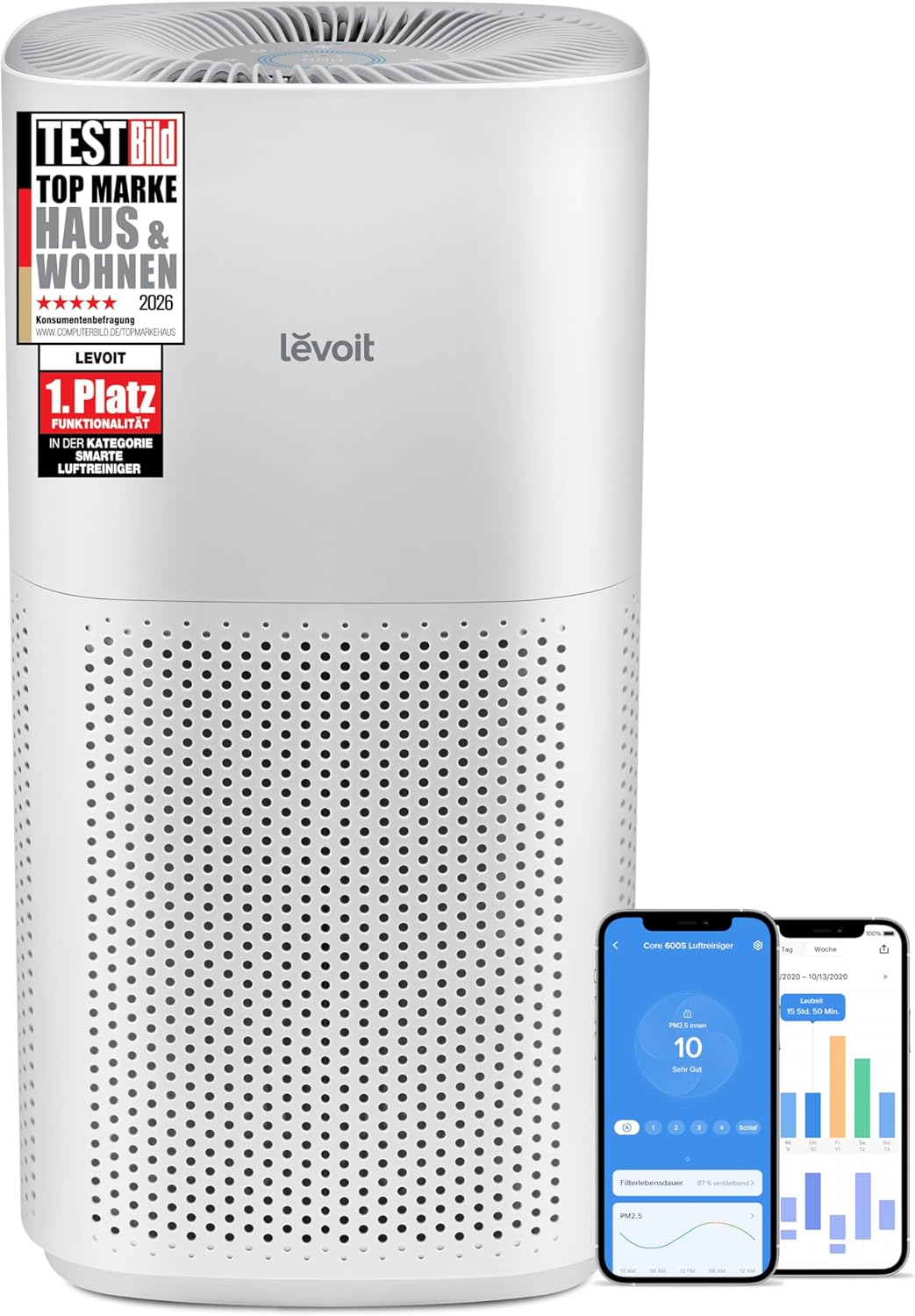 LEVOIT HEPA Luftreiniger für Raucherzimmer Allergiker, CADR 697m³/h bis 147㎡ Wohnung, PM2,5 Luftqualitätsanzeige & Automodus, Luftfilter gegen 99,97% von Schimmel Pollen Staub, App Alexa Steuerung