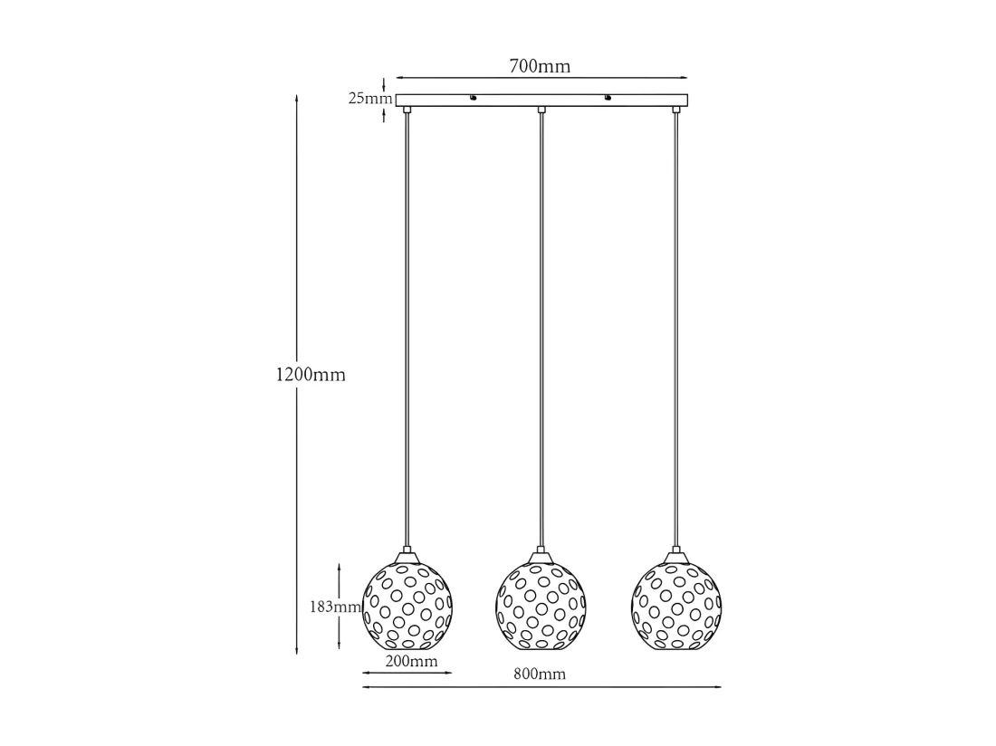 Lustre en métal et verre fumé - 3 globes - L. 80 x H. 120 x P. 20 cm - Doré - SUSANNE