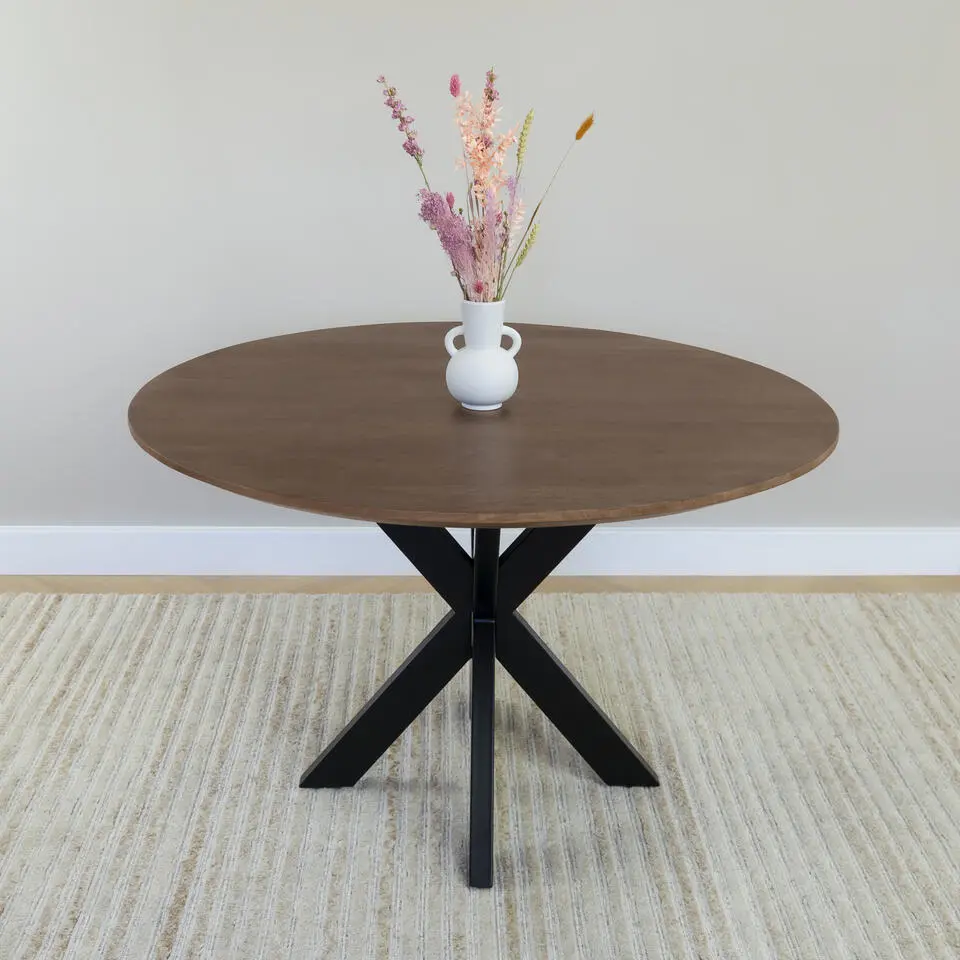 QUVIO Eettafel Sofia – Rond – Ø120 – Kruispoot – Bruin