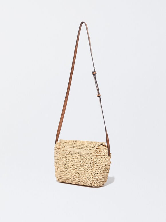 Bolsa de ombro com efeito palha - Bege