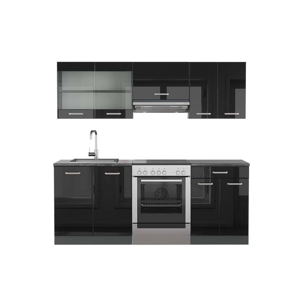 Vicco Küchenzeile R-Line Solid Anthrazit Schwarz 200 cm modern Küchenschränke Küchenmöbel