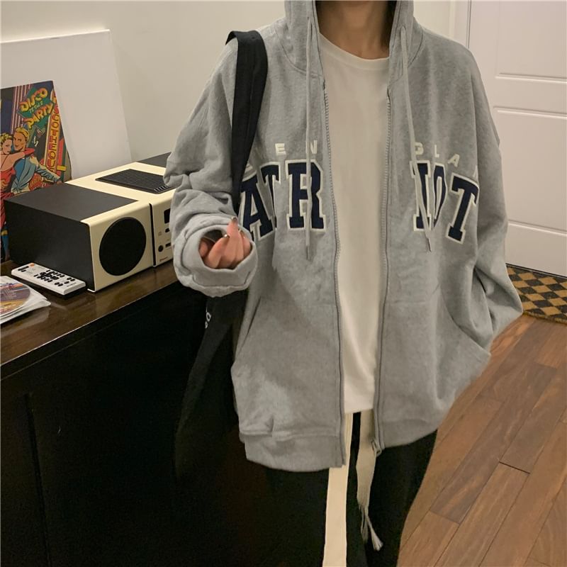 Racoon - Hoodie met rits en geborduurde letters