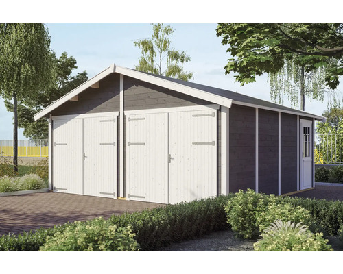 SKAN HOLZ Varberg 3 dubbele garage, 610 x 585 cm, leisteen