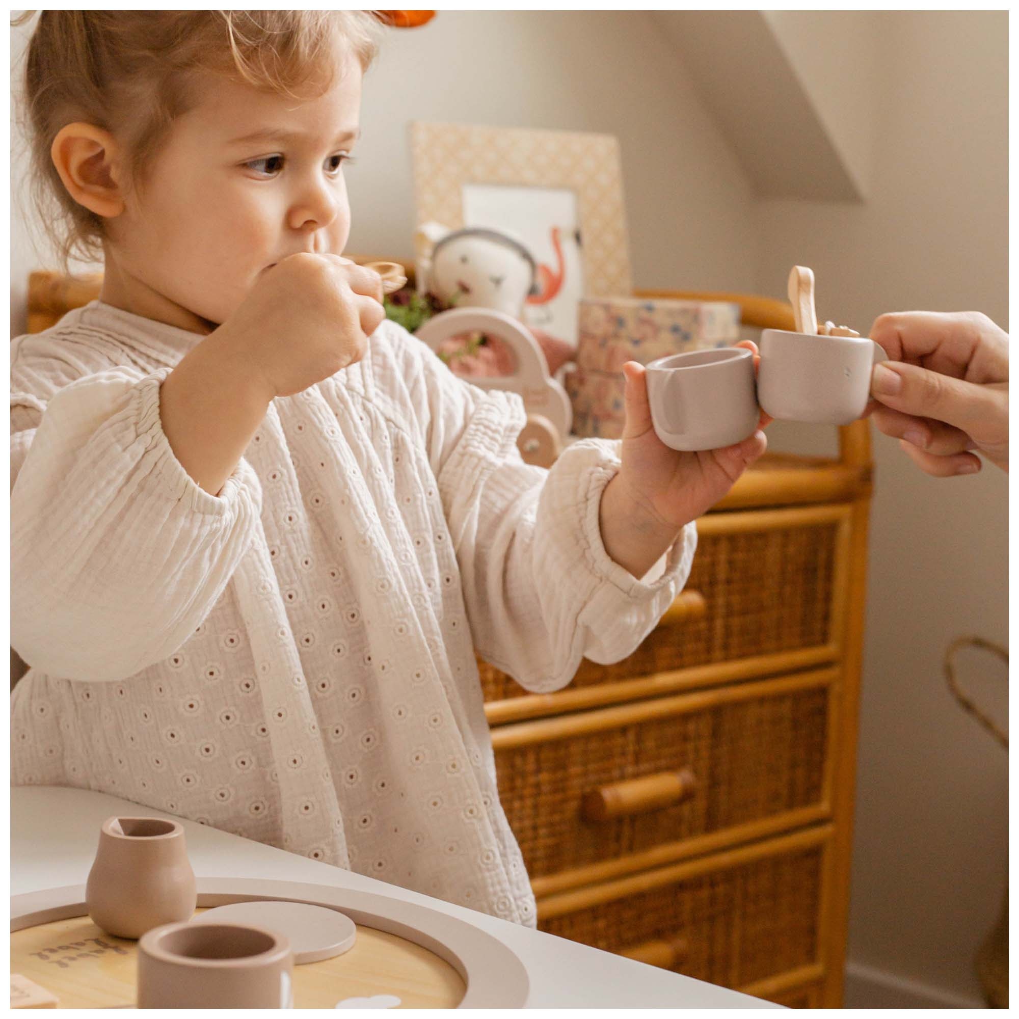 Label Label houten thee set beige