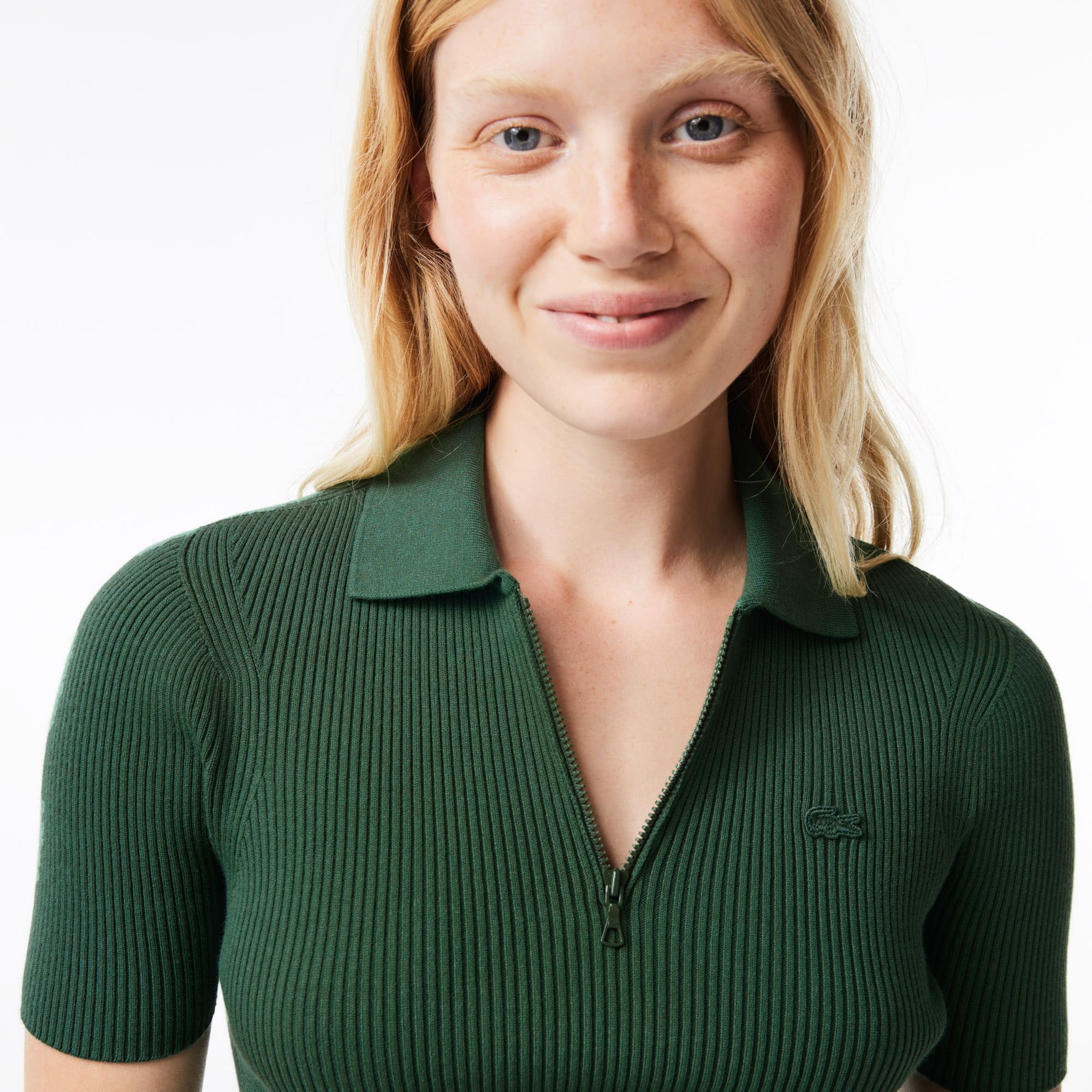 Polo col zippé femme Lacoste en maille Pullovers - Vert - Lacoste - Femme