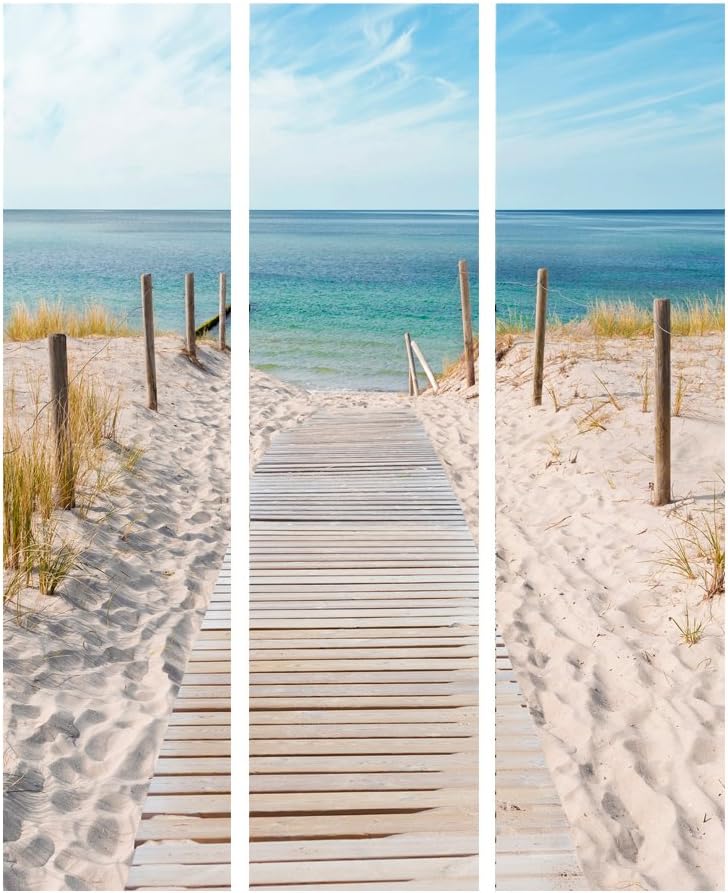 murando - Paravent Raumteiler Innen Strand am Meer 135x172 cm 3-teilig Einseitig Raumtrenner Raum Trennwand Holz Room Divider Mobiler Sichtschutz Spanische Wand Raum Natur Landschaft c-B-0362-z-b OD7823938