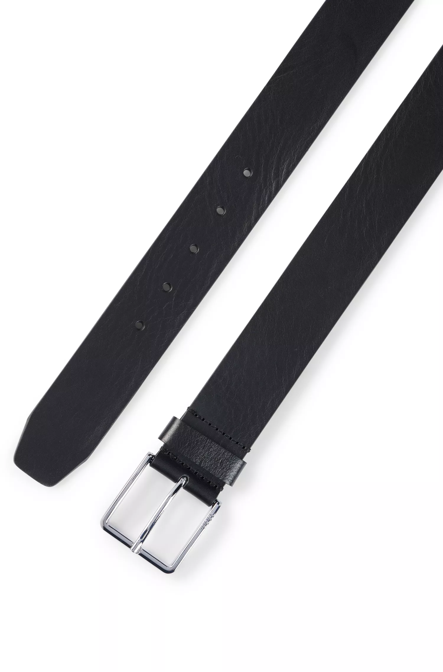 Cinto BOSS em couro italiano preto com fivela de pino com a marca.