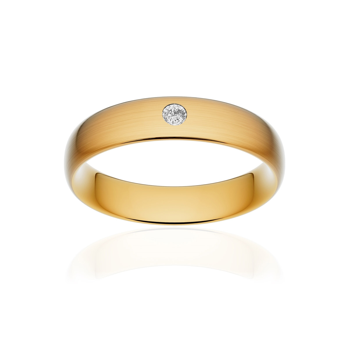 Alliance or 750 jaune brossé ruban confort 5mm diamant brillant